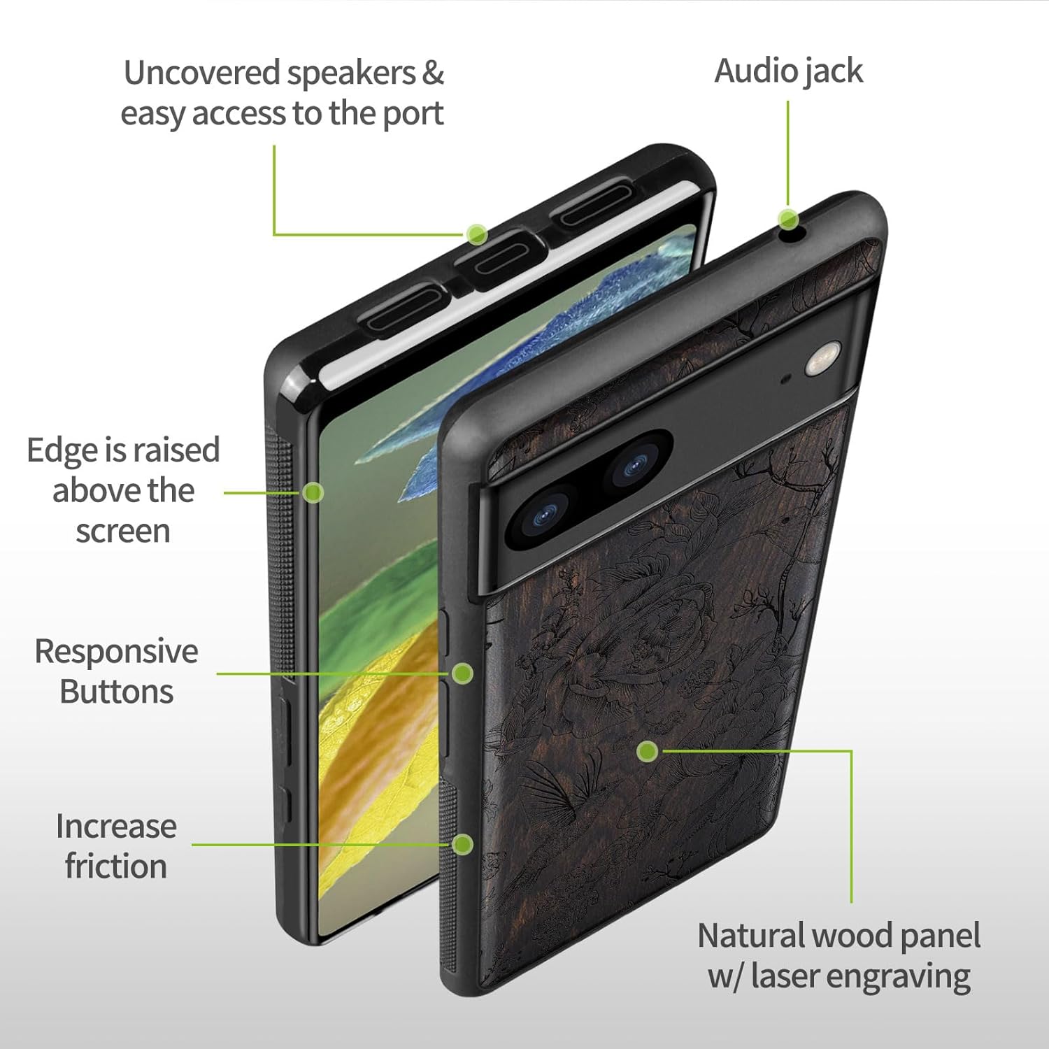 Carveit Wood Case for Pixel 8 Case [Natural Wood & Black Soft TPU] Shockproof Protective Unique Wooden Cover Compatible with Google Pixel 8 (Life and Grace-Blackwood)