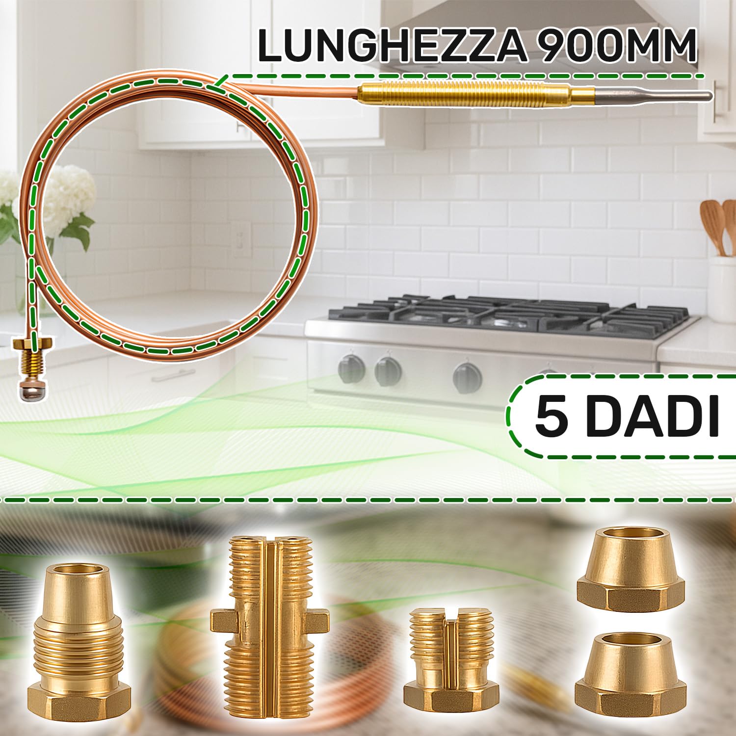 TERMOCOPPIA CUCINA A GAS ATTACCO A SPILLO UNIVERSALE + CAVO MASSA 100