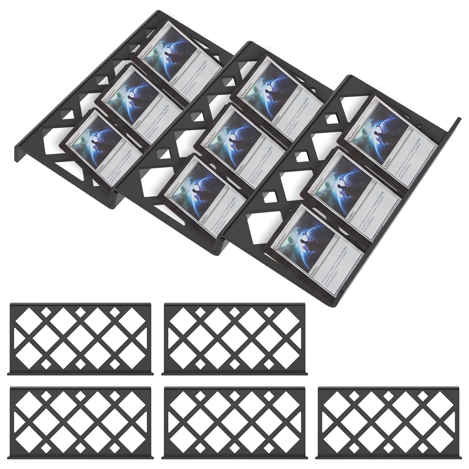 LOUJINGREO 8 Pcs Black Trading Card Display Risers,Acrylic Modular Tiered Stands for Sports Cards Collectibles Graded Slabs Retail Showcases and Countertop Organisers(black-Style 1-8pcs)
