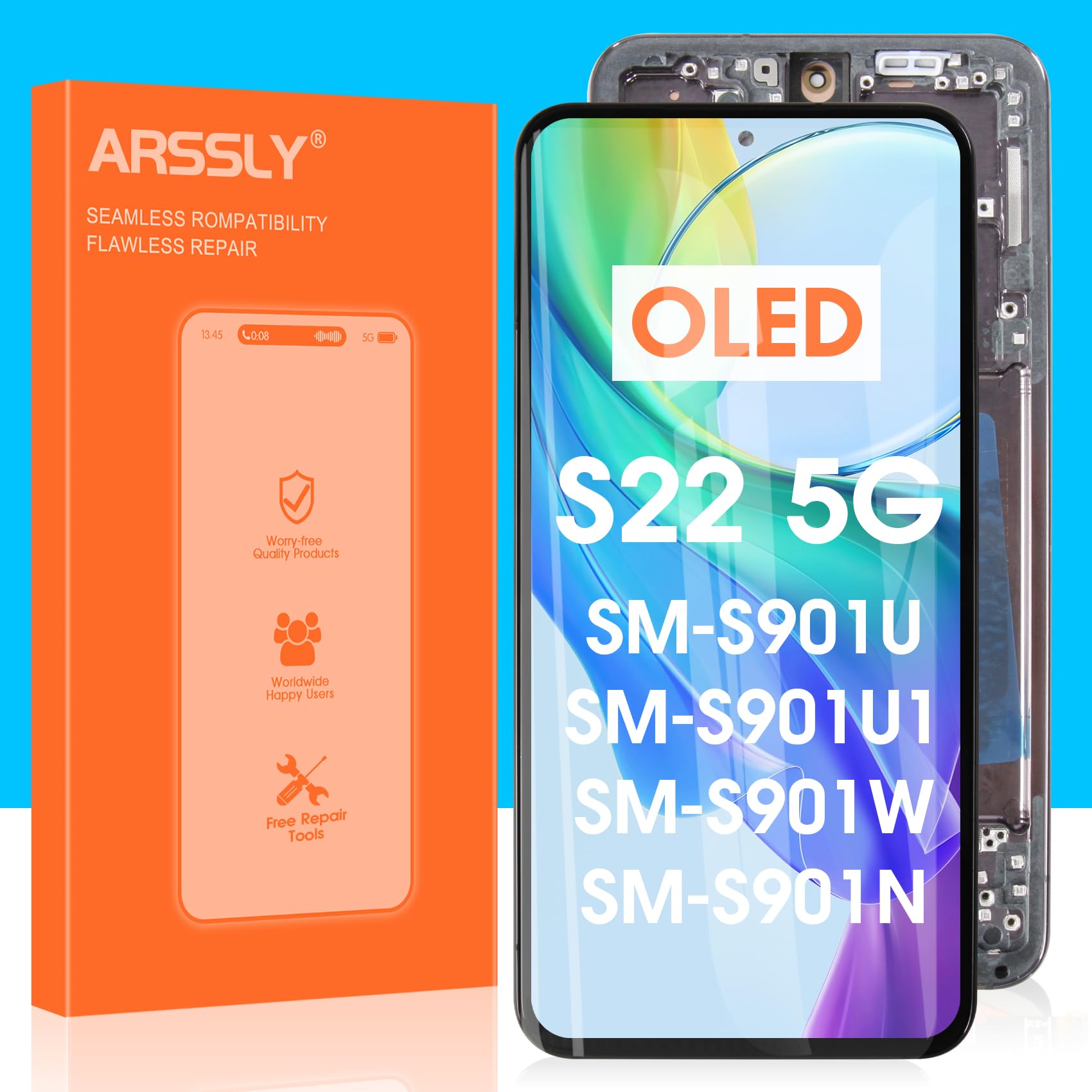 OLED Screen Replacement for Samsung Galaxy S22 5G LCD - for Samsung S22 SM-S901 SM-S901B SM-S901U LCD Display Touch Screen Digitizer Assembly with