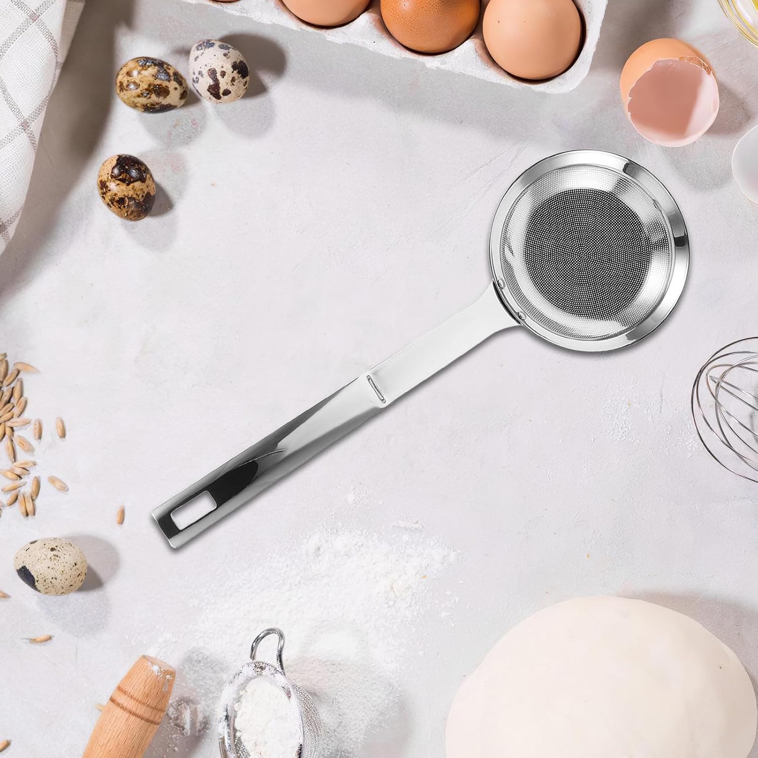 Skimmer Spoon with Handle Fine Mesh Stainless Steel for Kitchen Cooking