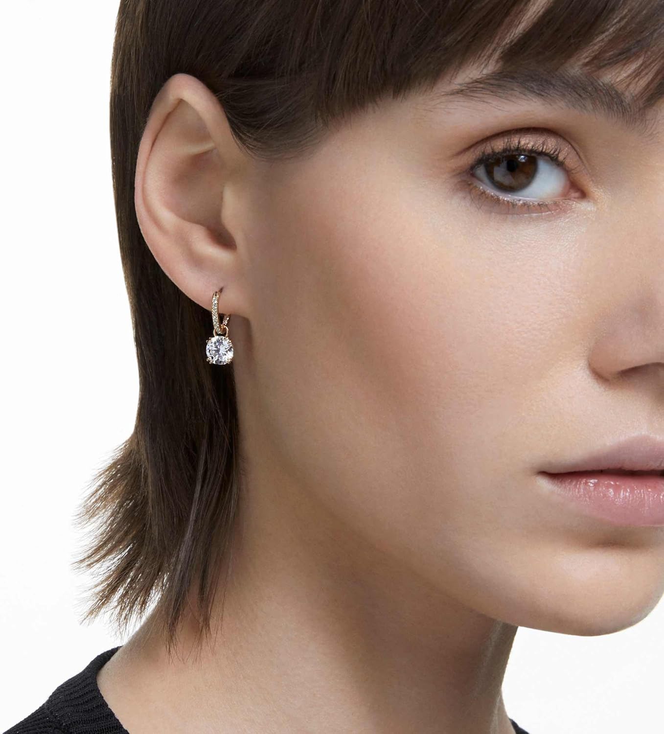 Swarovski Stilla drop earrings, Round cut, White, Gold-tone finish