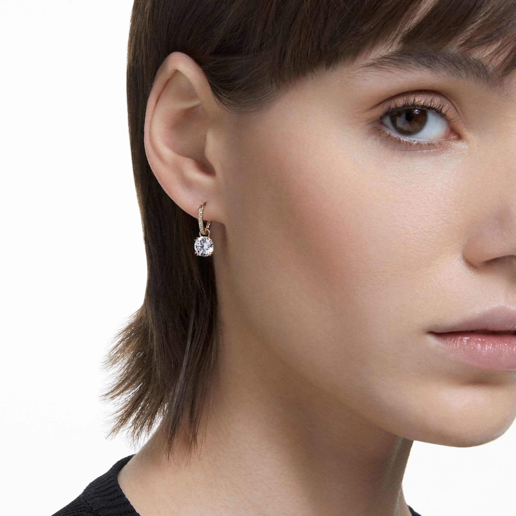 Swarovski Stilla Drop-Ohrhänger, Rundschliff, Weiß, Goldlegierungsschicht