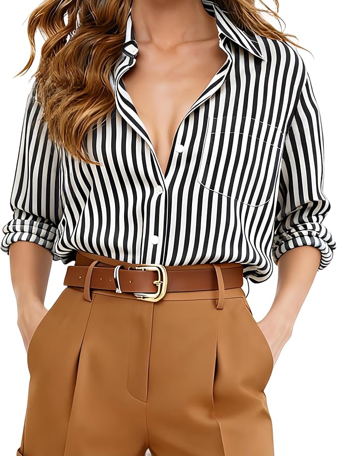 Super Soft Striped Button Down Shirts for Women Dress Shirts