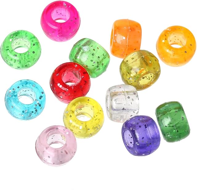 Mixed-Colour Glitter Acrylic Pony Large Hole Beads 9mm x 6mm Pack of 100+
