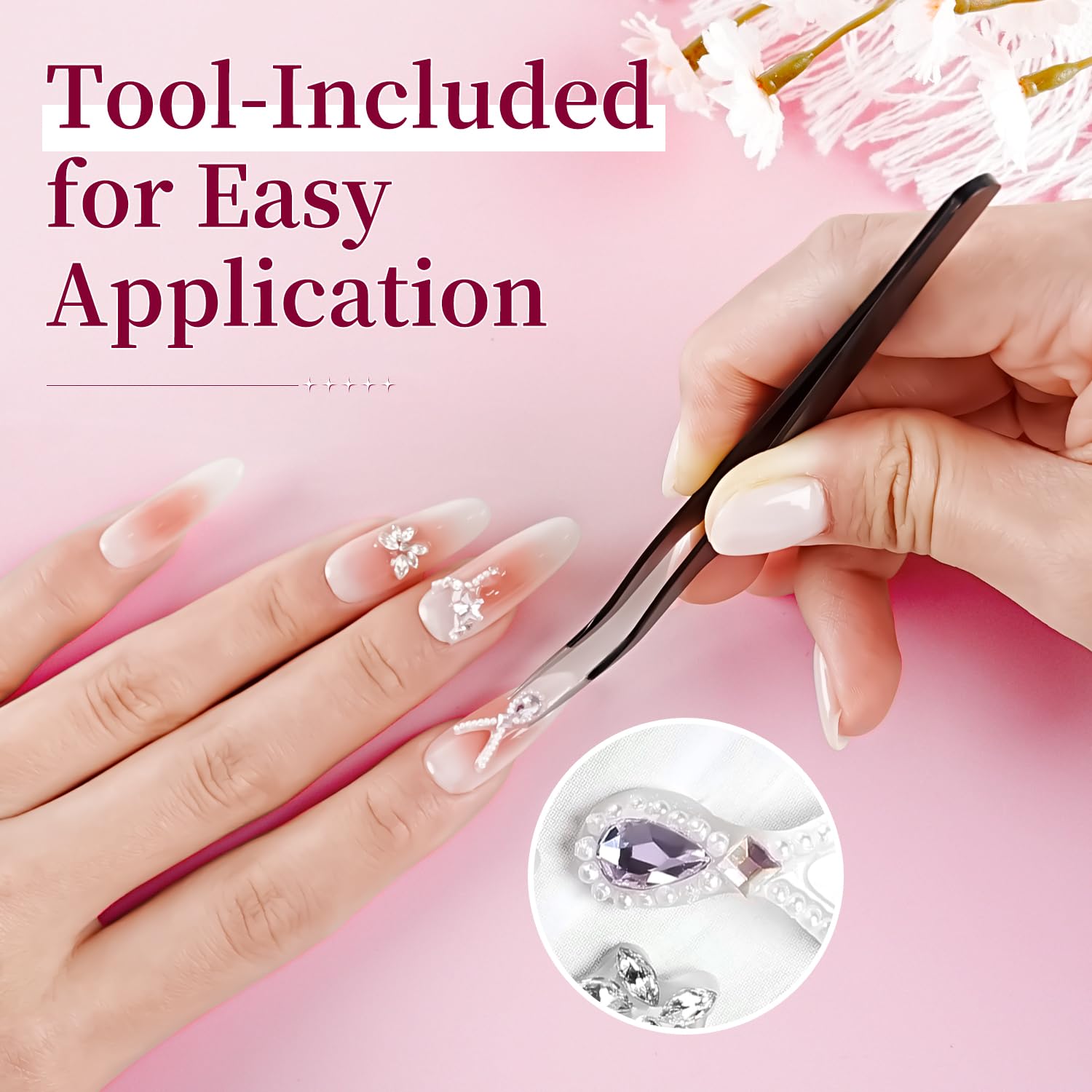 JODSONE Nail Charms Drill Set for Nails,24 Drills, Available in 12 Different Designs with Tweezers,Nail Gems Nail Pearls Charms sets for Nails Supplies, Charms for Nails Design Nail Art Kit