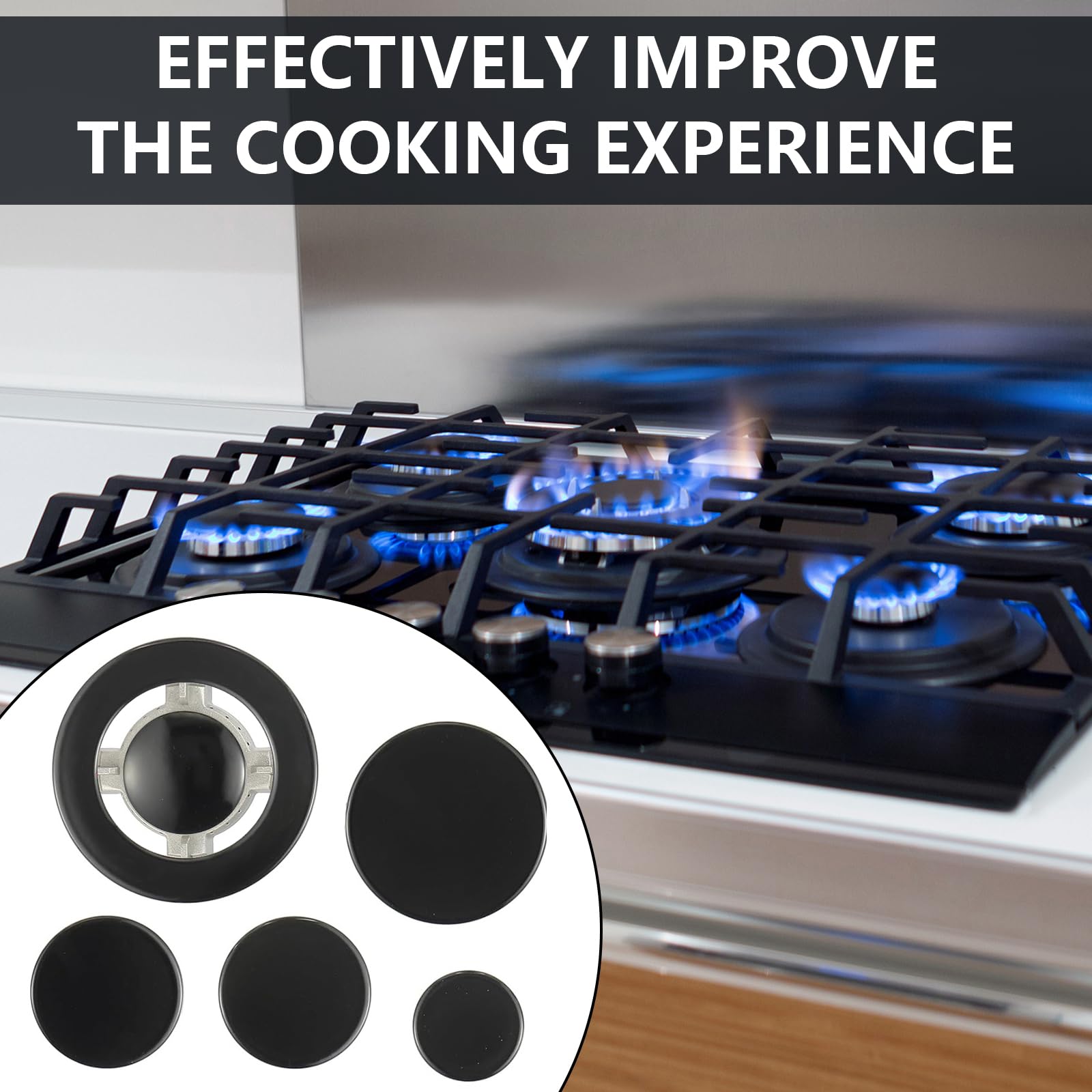 Chapeaux de Brûleurs, 5pcs Bruleur Gaz, Brûleur Cuisinière à Gaz, Chapeau de Couronne de Brûleur à Gaz, Capuchon de Flamme de Brûleur à Gaz Adapté au Brûleur de Cuisinière à Gaz SABAF
