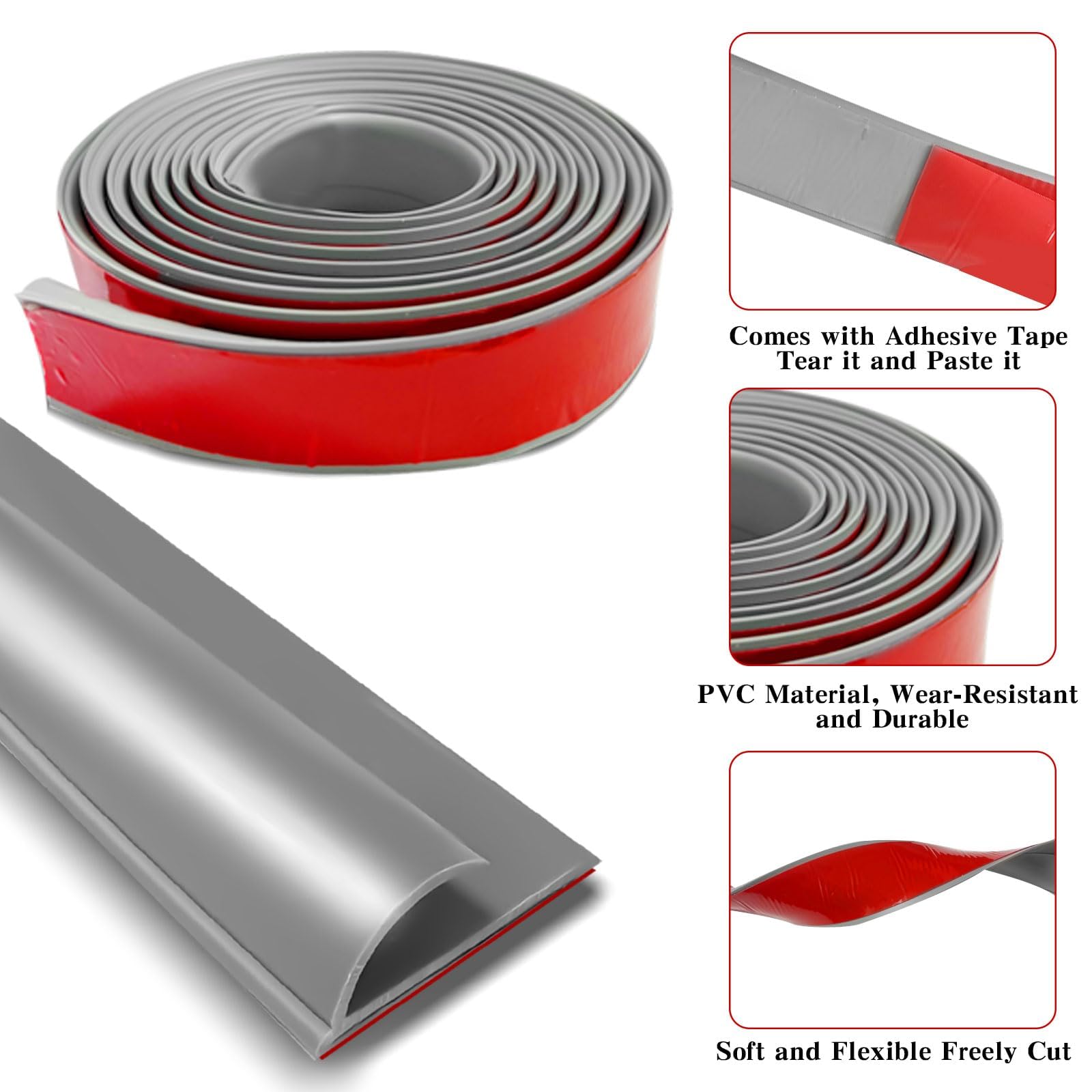 MeYuxg Selbstklebende Randleiste für Teppiche, 5M Teppicheinfassband Selbstklebend, PVC Eppich- und Boden Übergangsleiste Selbstklebend, Leicht zu Schneiden, für Türkanten, Teppiche, Treppen(Grau)