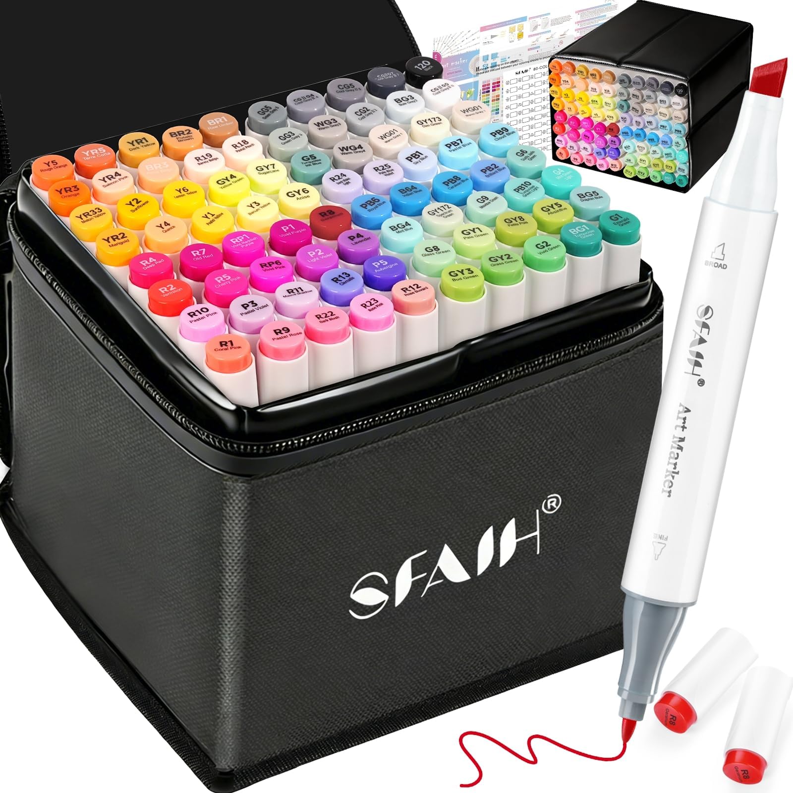 SFAIH Dual Tip Alcohol Markers, 81 Colors, Chisel & Fine Art Coloring Set