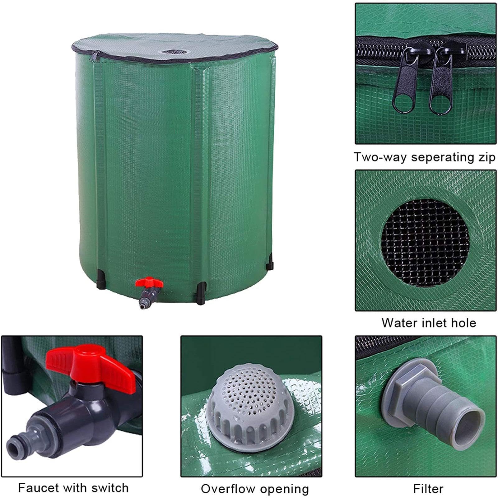 Barril de lluvia de jardín, barril colector de agua de lluvia portátil, innovador barril de recolección de agua de lluvia, barril de lluvia conveniente de lavado, barril de agua con cremallera, | innovador barril de recolección de agua de lluvia, barril d