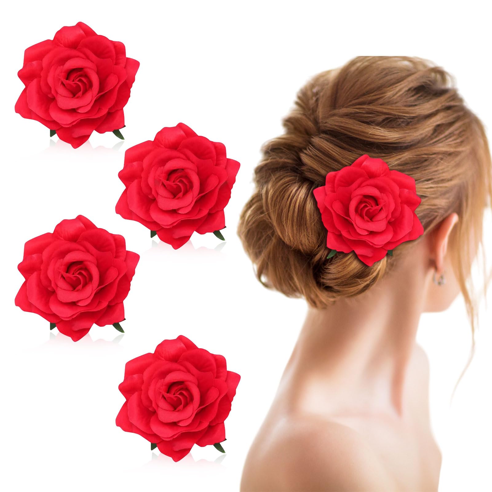 Set di 3 fermagli per capelli con fiori - BLU - 3.00