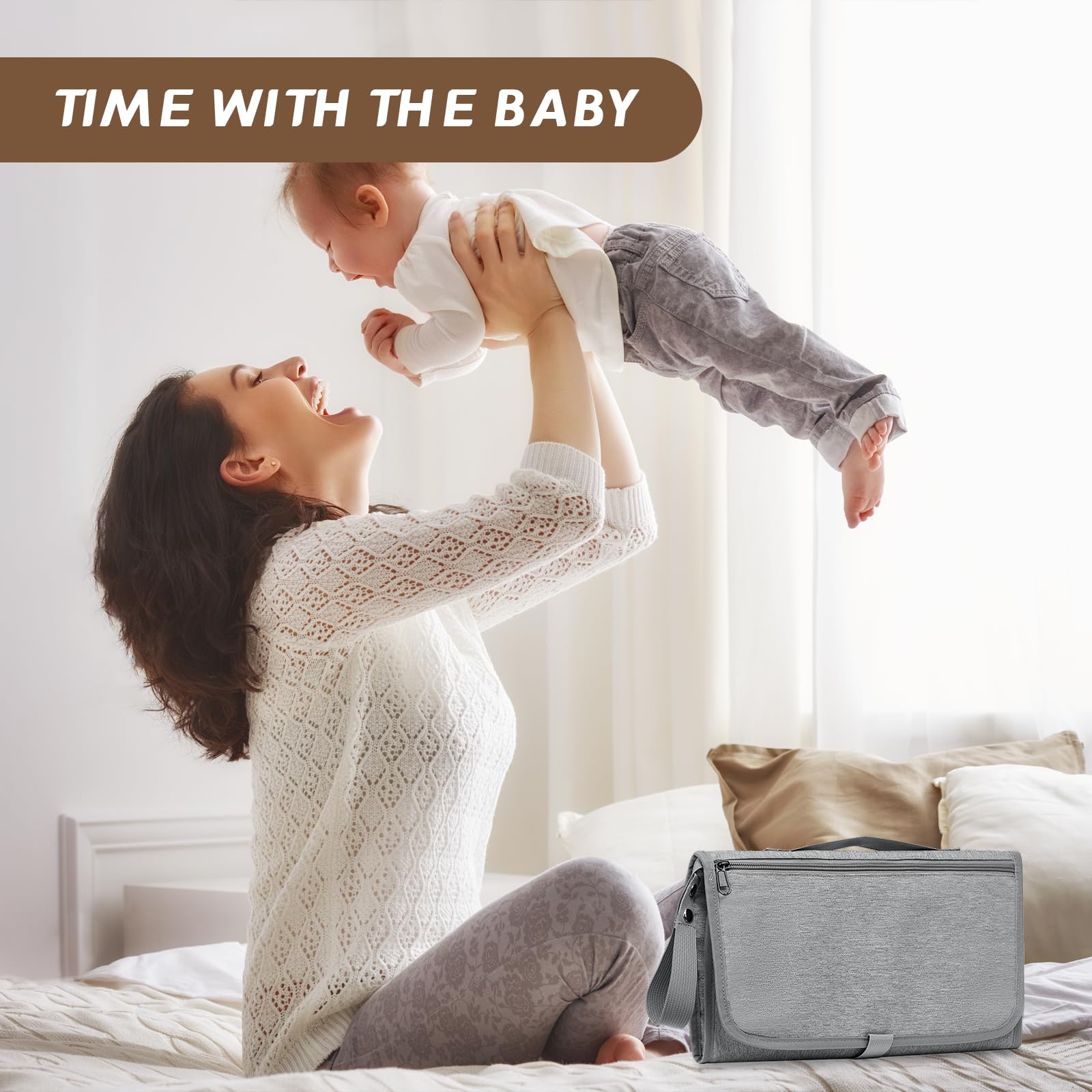 Borsa Pannolini, Multifunzione Sacchetto Pannolino, Diaper Bag con Fasciatoio Portatile, Impermeabile Pannolini Organizzatore per Pannoli Salviette e Piccoli Oggetti, Oxford, 1 Pezzo, Grigio