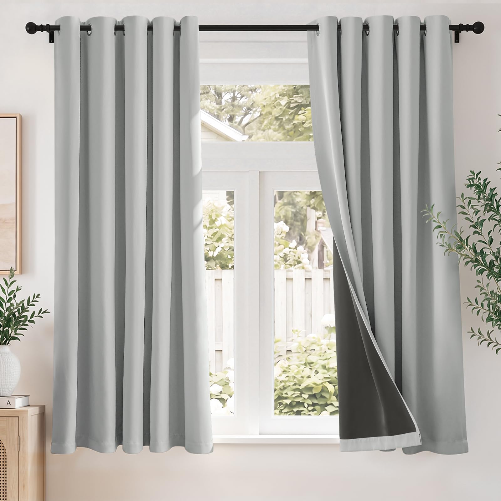 TOPICK High-density Full Blackout Curtains, Super Soft, W66xL54, Light Grey