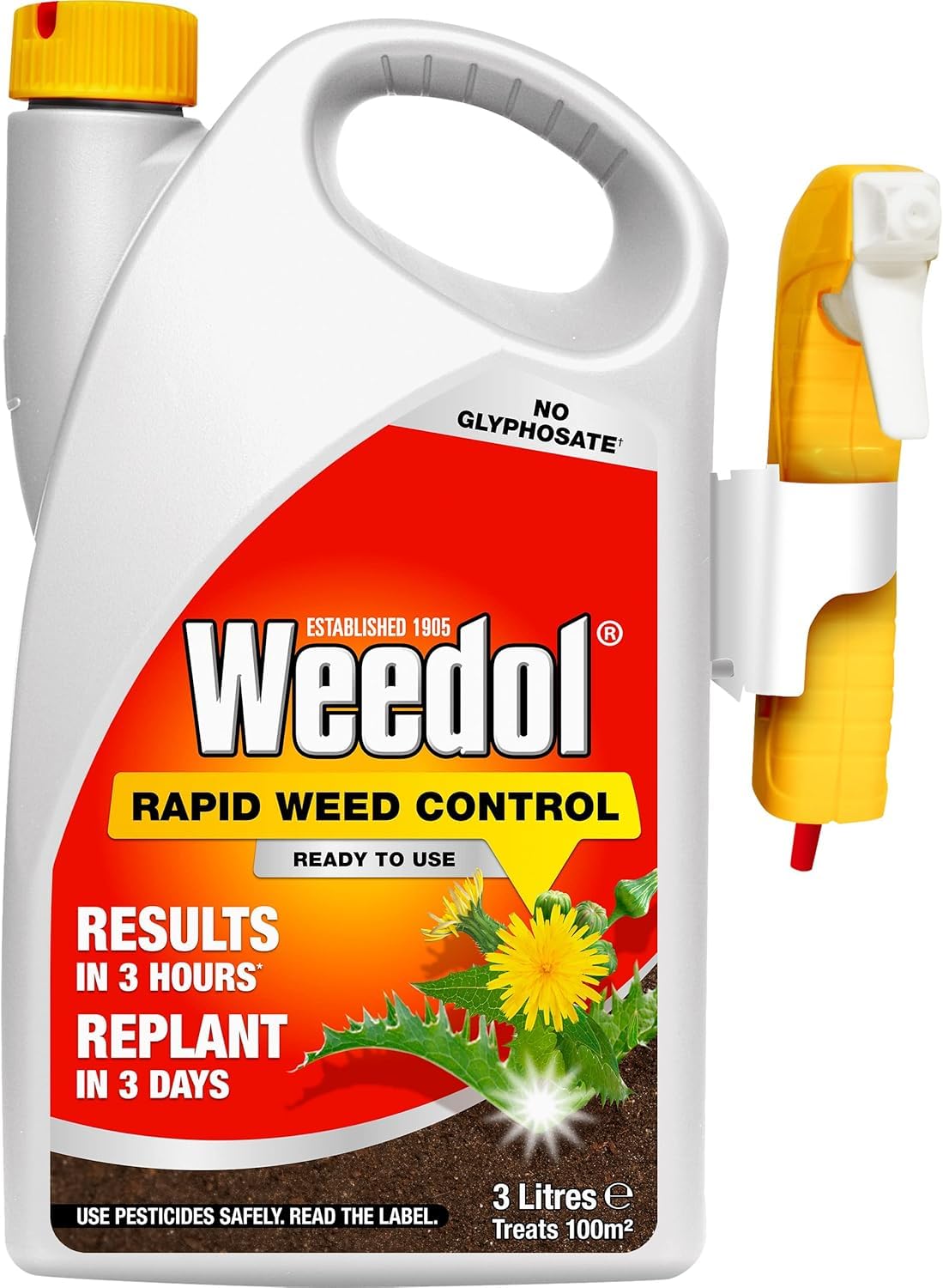 Weedol Rapid Weed Control 3L | Glyphosate-Free Fast Action Weedkiller | Visible Results in 3 Hours | Replant in 3 Days | Pelargonic Acid Formula for Flower Beds & Veg Patches | 3L Ready to Use Spray