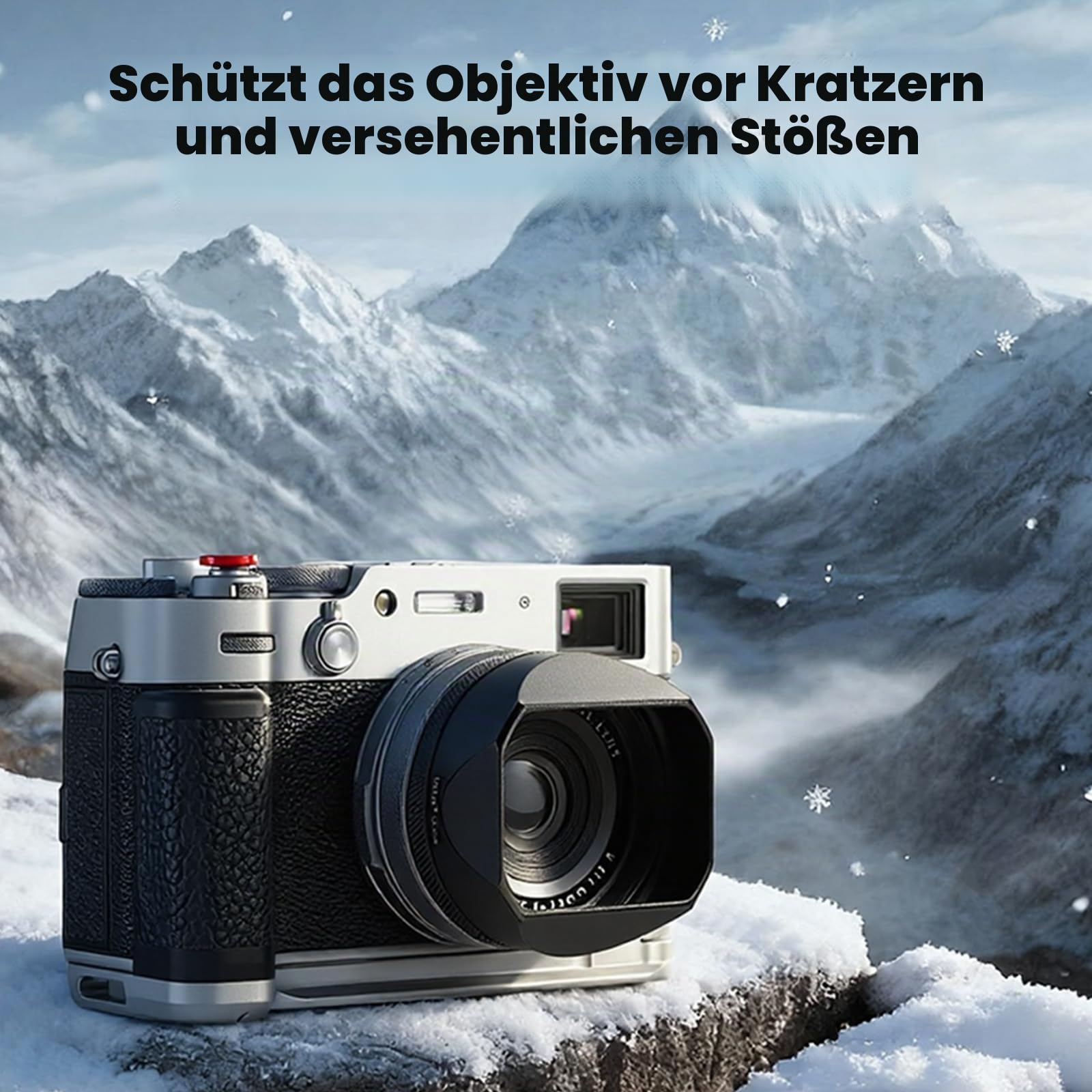 Haoge Quadratische Metall-Gegenlichtblende für Fuji Fujifilm X100VI FinePix X100V X100F X100 X100S X100T X70 Kamera Schwarz LH-X54B + Cap-X54B Objektivblende mit Kappe und 49-mm-Adapterring-Set