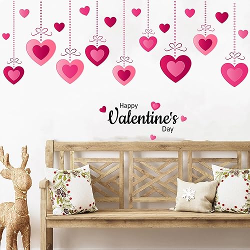 Calcomanías de pared rosa para el día de San Valentín, calcomanías colgantes de corazón para despegar y pegar, decoración romántica de pared para