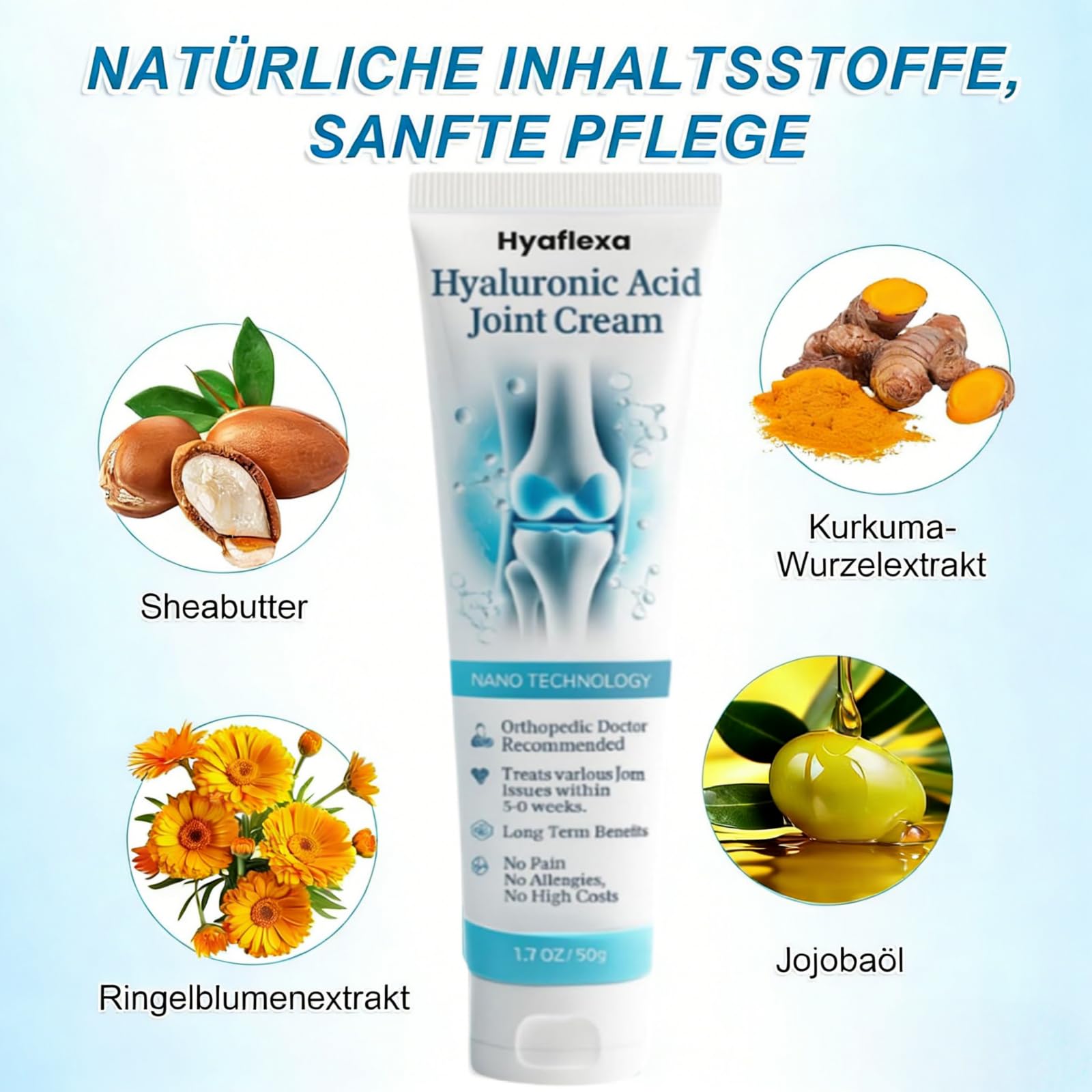 Hyaflexa - Crema para articulaciones con hialurón y alivio del dolor, con extracto de cúrcuma, ingredientes naturales, crema calmante para las articulaciones con cúrcuma y menta (3 paquetes)