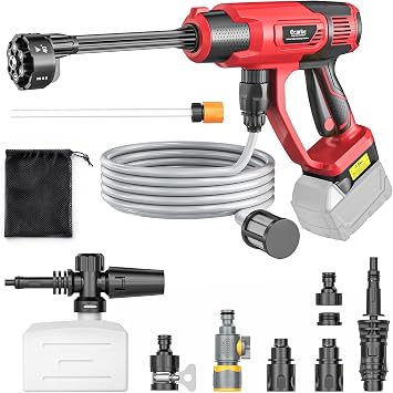 Ecarke Portable Car Cleaning Tool Compatible with Milwaukee 18V Battery, 6-in-1 Nozzle & Foam Cannon, 3-Speed Adjustment, 5m Hose, Brushless Motor for Car Floor, Patio, FenceTool ONLY, NO Battery