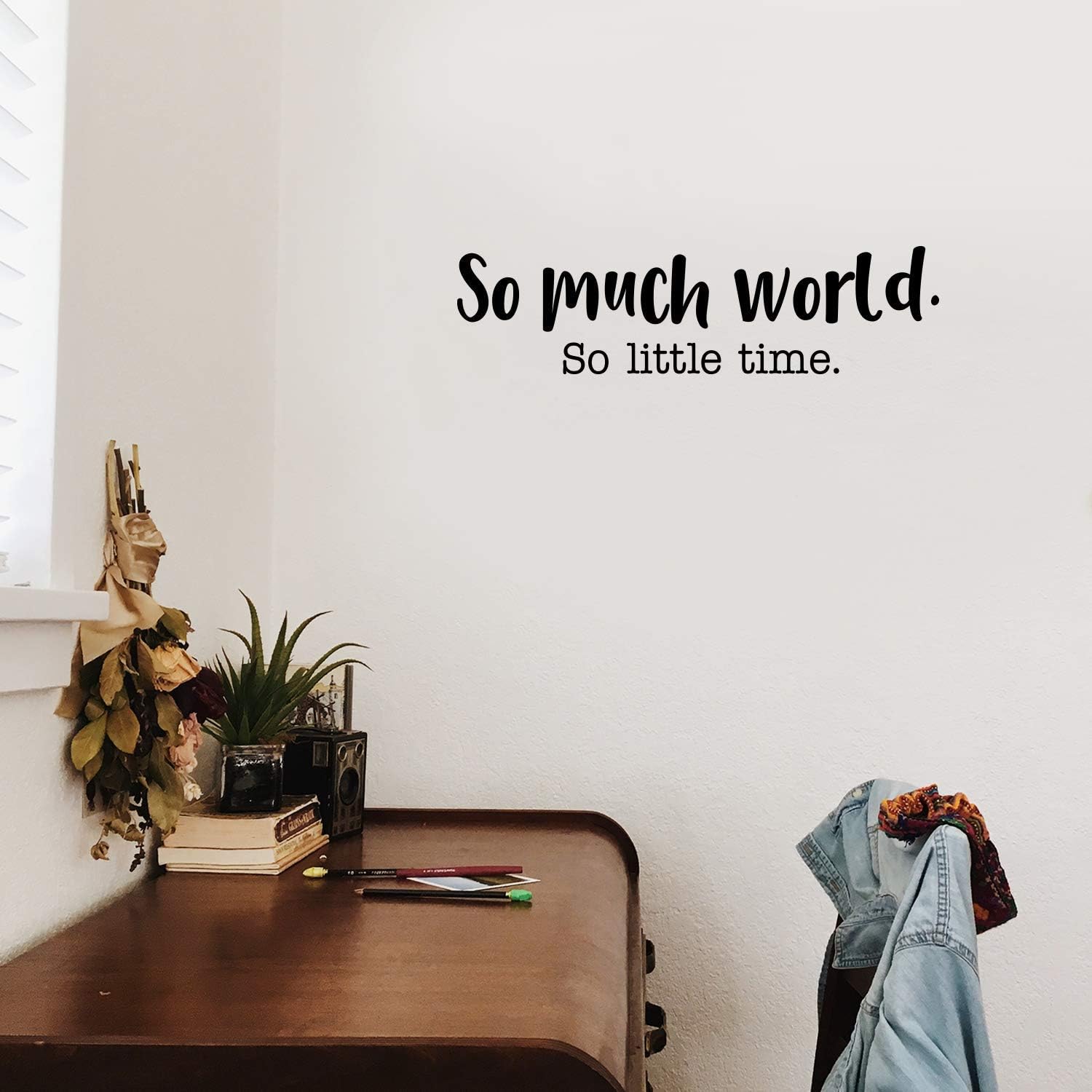 Vinyl Wall Art Decal - So Much World So Little Time - 8 x 30 - Modern Travel Vacation Explore Lifestyle Quote for Home Bedroom Living Room Apartment Office Agency Decoration Sticker