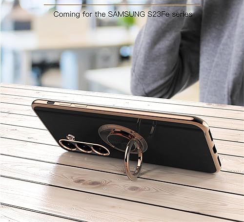 Miniatura 6 de Funda para Galaxy S23 FE - Slim Fit Soporte de anillo giratorio Lujoso color dorado de metal Funda de silicona suave TPU protección a prueba de