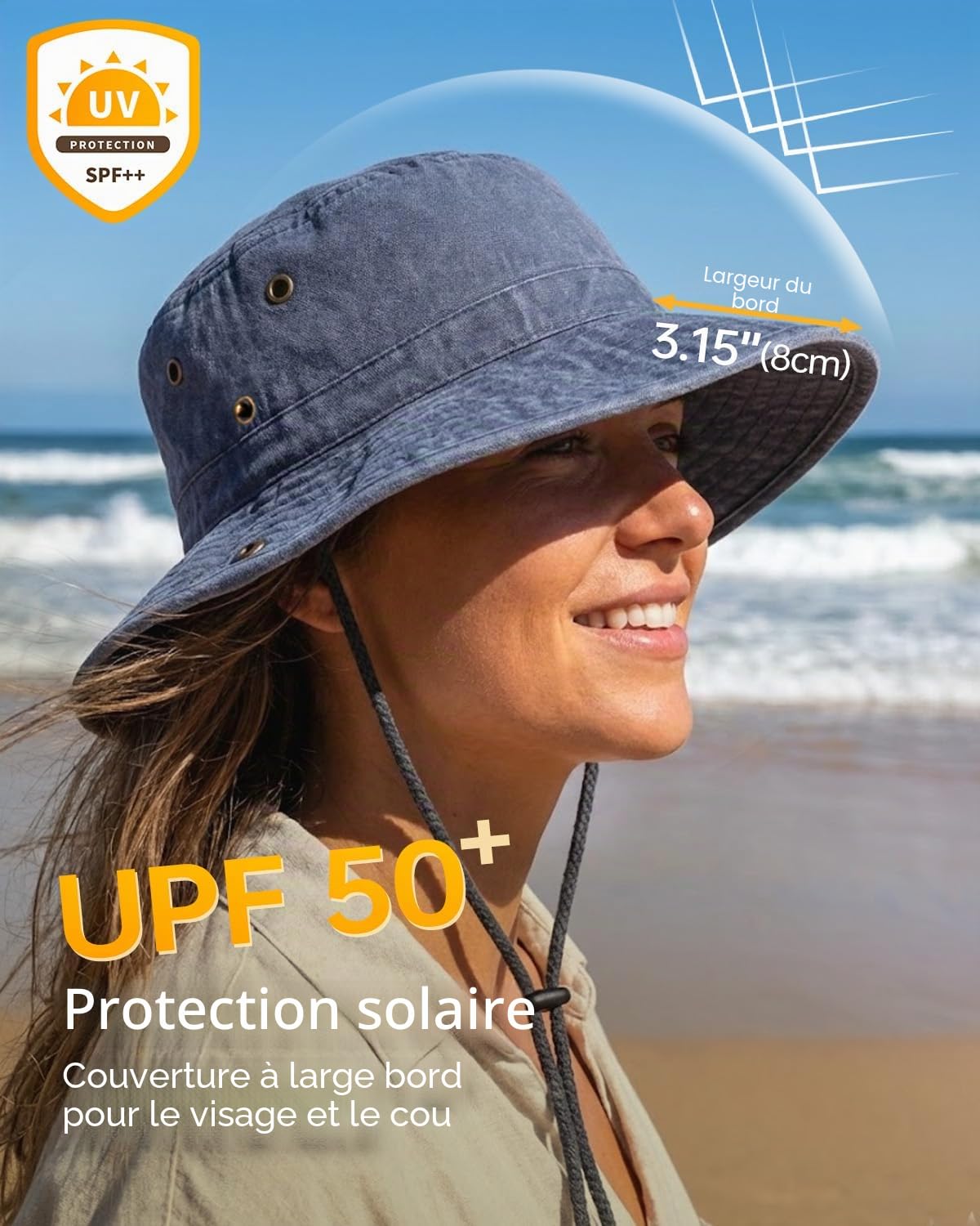 Zylioo Chapeau Safari Homme Grande Taille XL/XXL/3XL UPF50+ Coton Lavé à Large Bord pour Randonnée, Pêche, Escalade, Camping