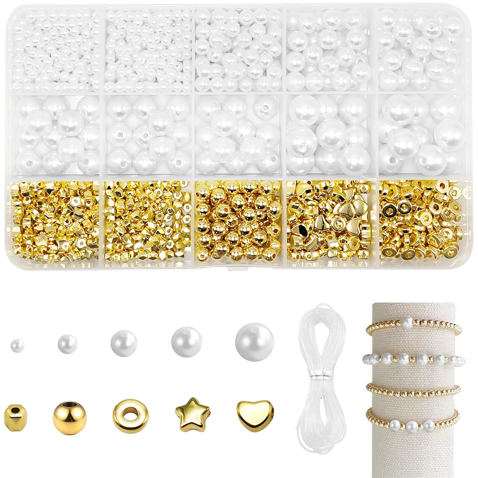 1228 Perle Finte Per Creazione Gioielli - Kit Perline ABS In 5 Misure (4-12 Mm) - Per Bracciali, Collane, Riempitivi Per Vasi E Decorazioni Fai Da Te - 2