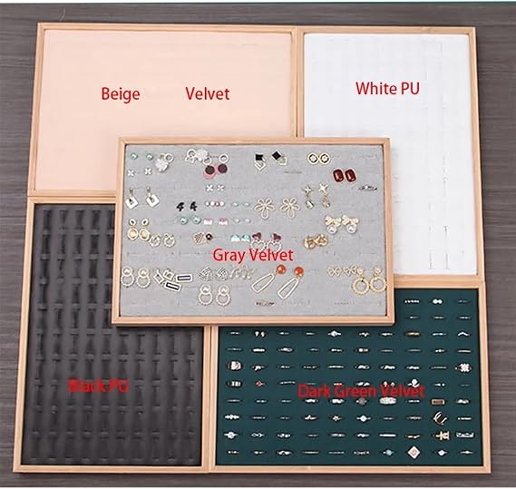 Trinket dish 100 Grids Rings Tray Jewelry Showcase Storage Organizer Display 35 * 24cm for Decor(Dark Gray Velvet)