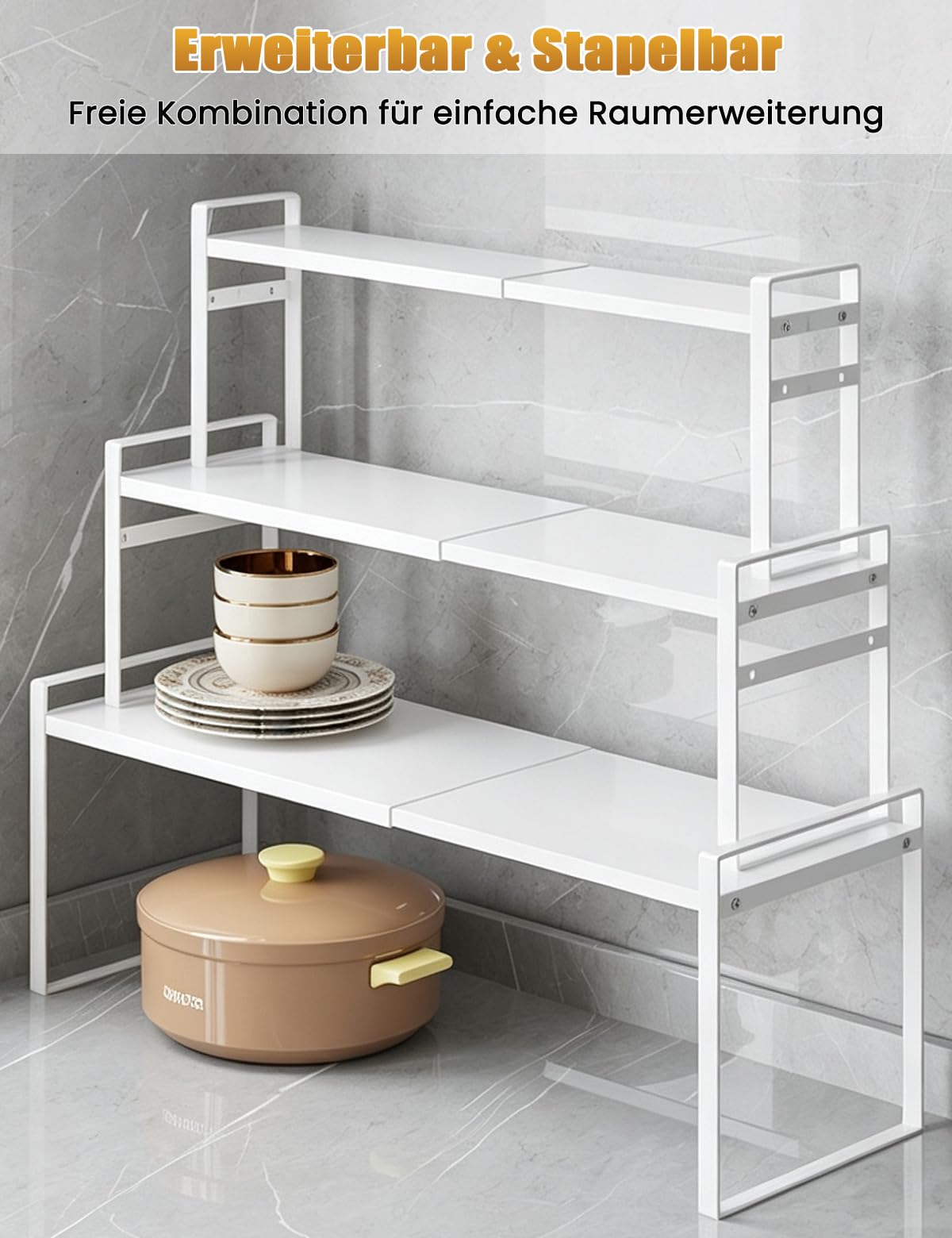 Erweiterbares Schrankregal,36-60cm Küchenregal Arbeitsplatte Organizer, Gewürzregal Küchen Organizer Schrank,Verstellbarer Küchengewürzregal für Küche (Weiß,Breite 21cm)