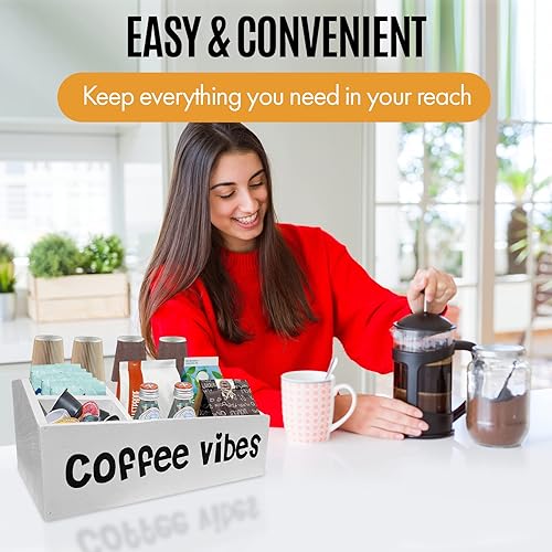 Miniatura 6 de LifeStyle Vibes Organizador de estación de café, organizador de barra de café para encimera con almacenamiento de tazas K, accesorios de estación de