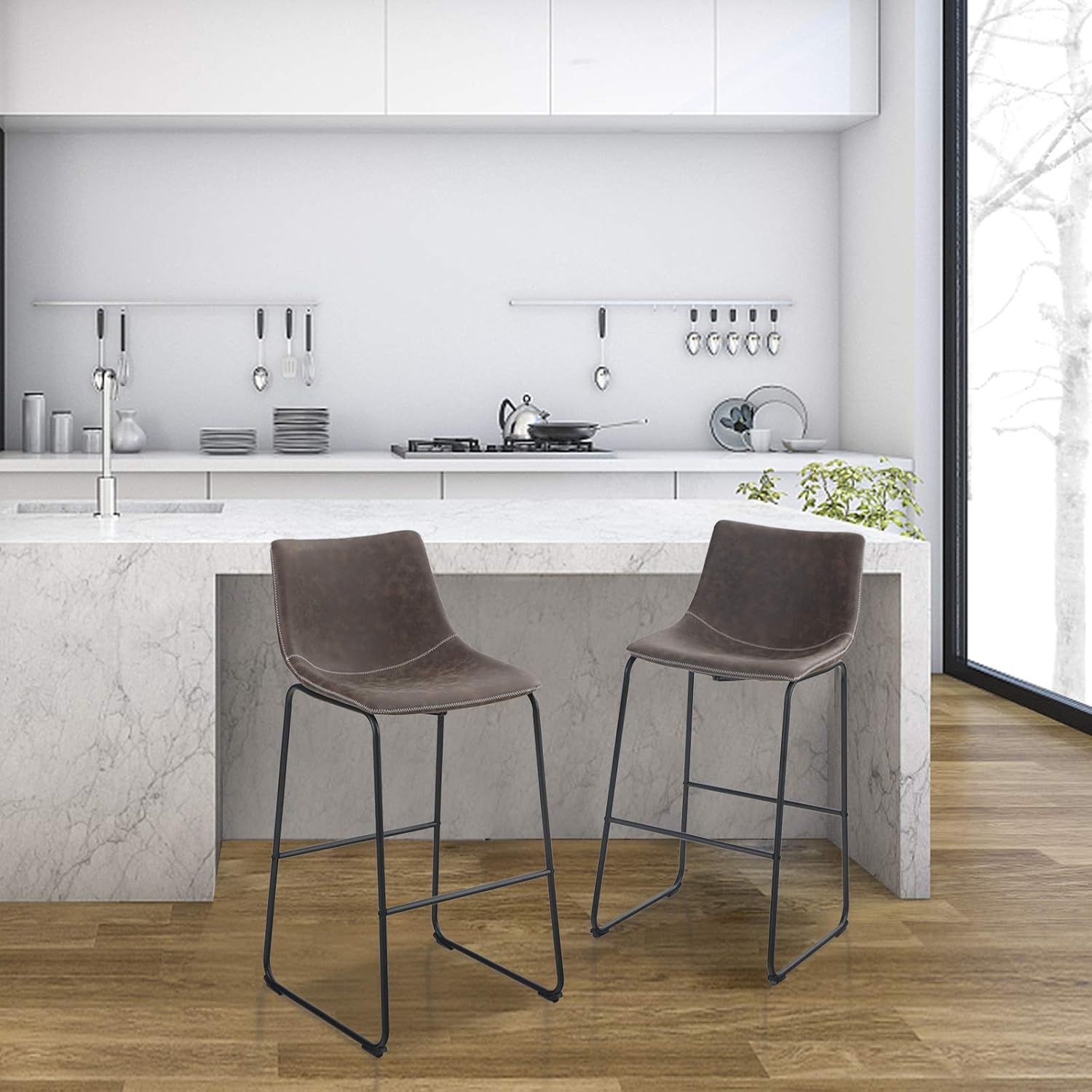 PHI VILLA Bar Stools Set of 2,30 Inches Faux Suede Counter Height Bar Stools with Back for Kitchen,Dining Room and Living Room,Modern Designed Bar Chair Furniture Decorate Every Room,Light Grey: Furniture & Decor