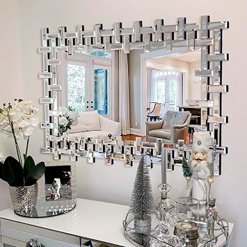Large Living Room Mirror for Wall, 36 X 24 Modern Wall Mirrors Decorative with Beveled Edge, Rectangle Frameless Mirror for Bathroom, Dining Room, Entryway, Mantel