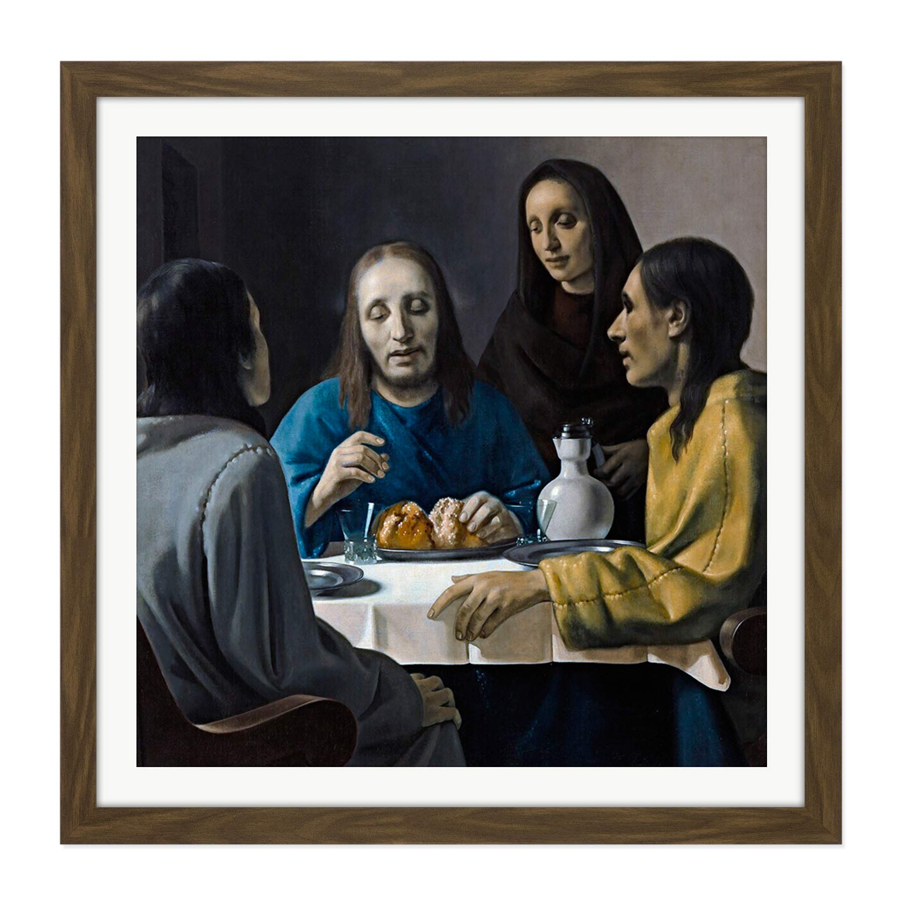 Van Meegeren Road Emmaus Christ Painting Square Wooden Framed Wall Art Print Picture 16X16 Inch