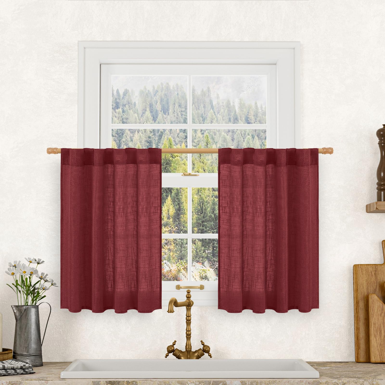 LAMIT 36 Inch Length Linen Semi Sheer Curtains for Small Windows 2 Panels