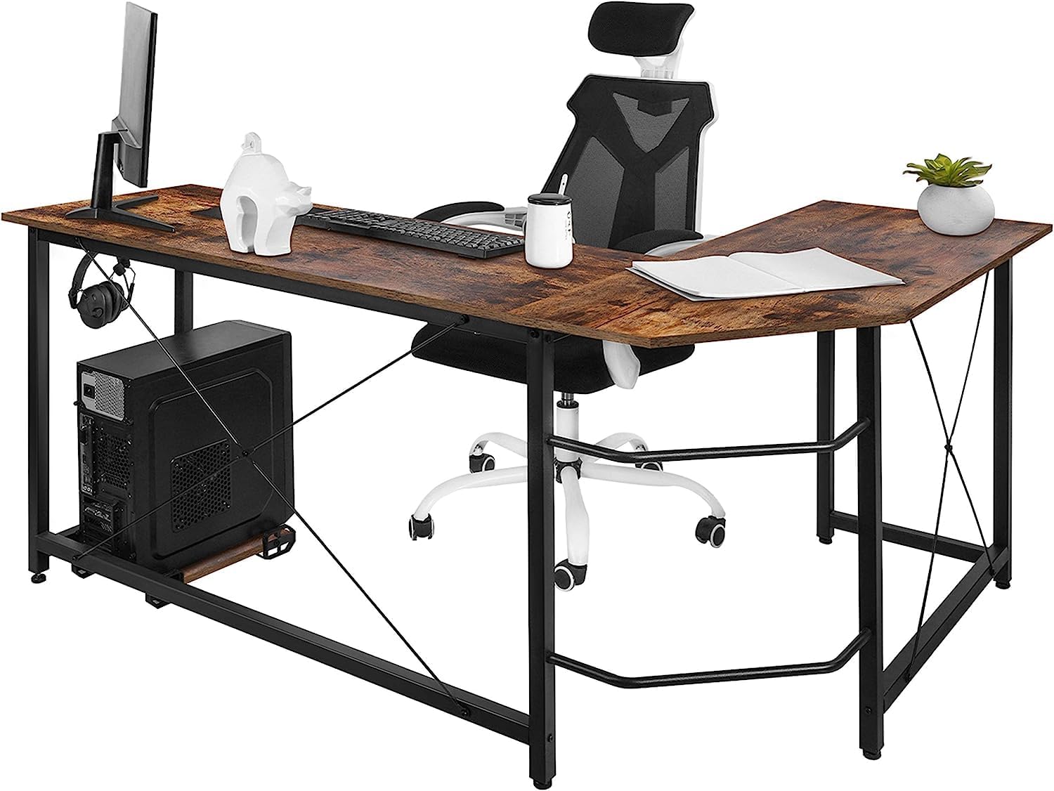 Clevich Schreibtisch L Form, 167 x 120 cm Gaming Tisch mit Regal ...