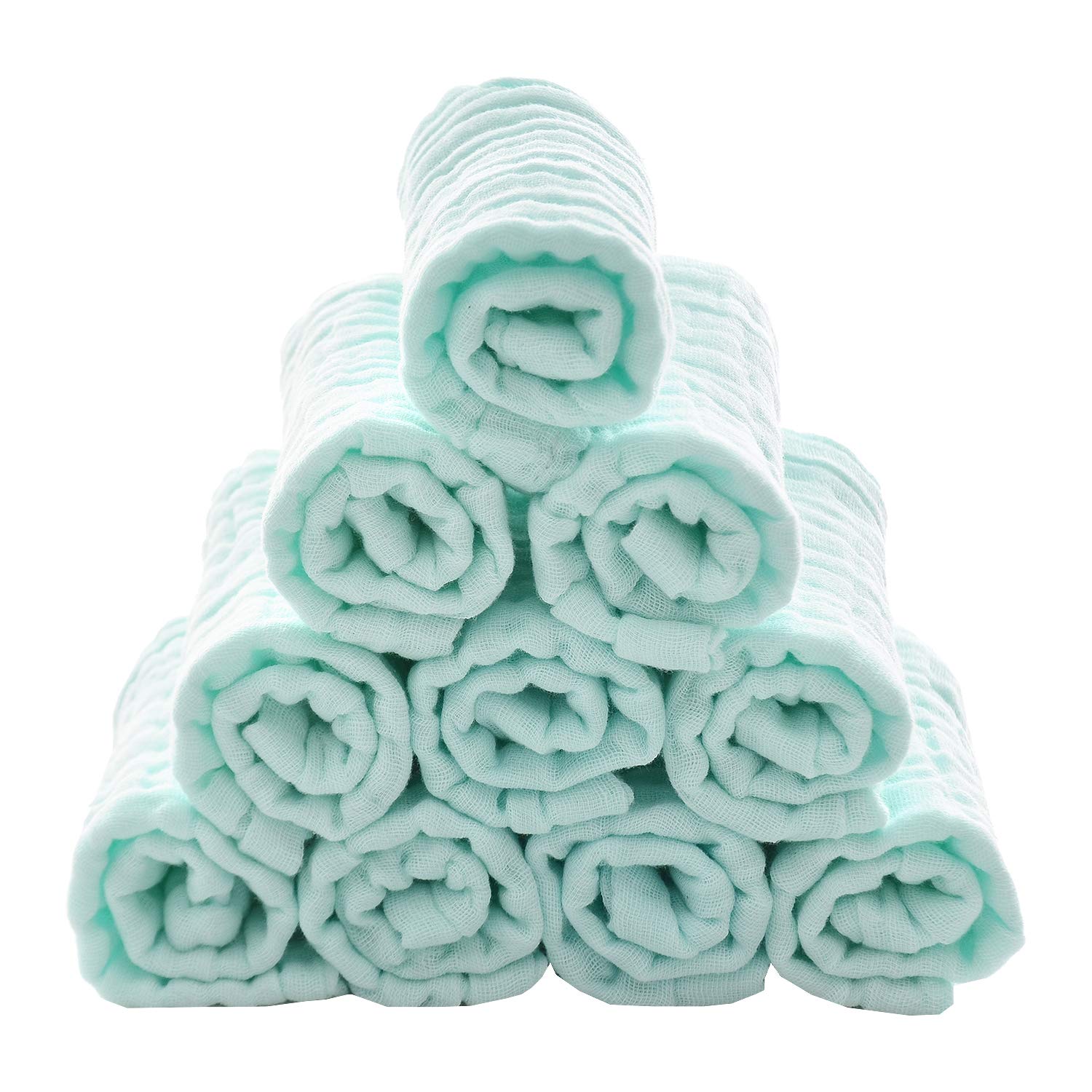 Mukin Baby-Musselin-Waschlappen – natürliche Musselin-Baumwolle Babytücher – weiches Gesichtshandtuch für Neugeborene für empfindliche Haut – Babyregister als Dusche, 10 Stück, 30,5 x 30,5 cm, Grün