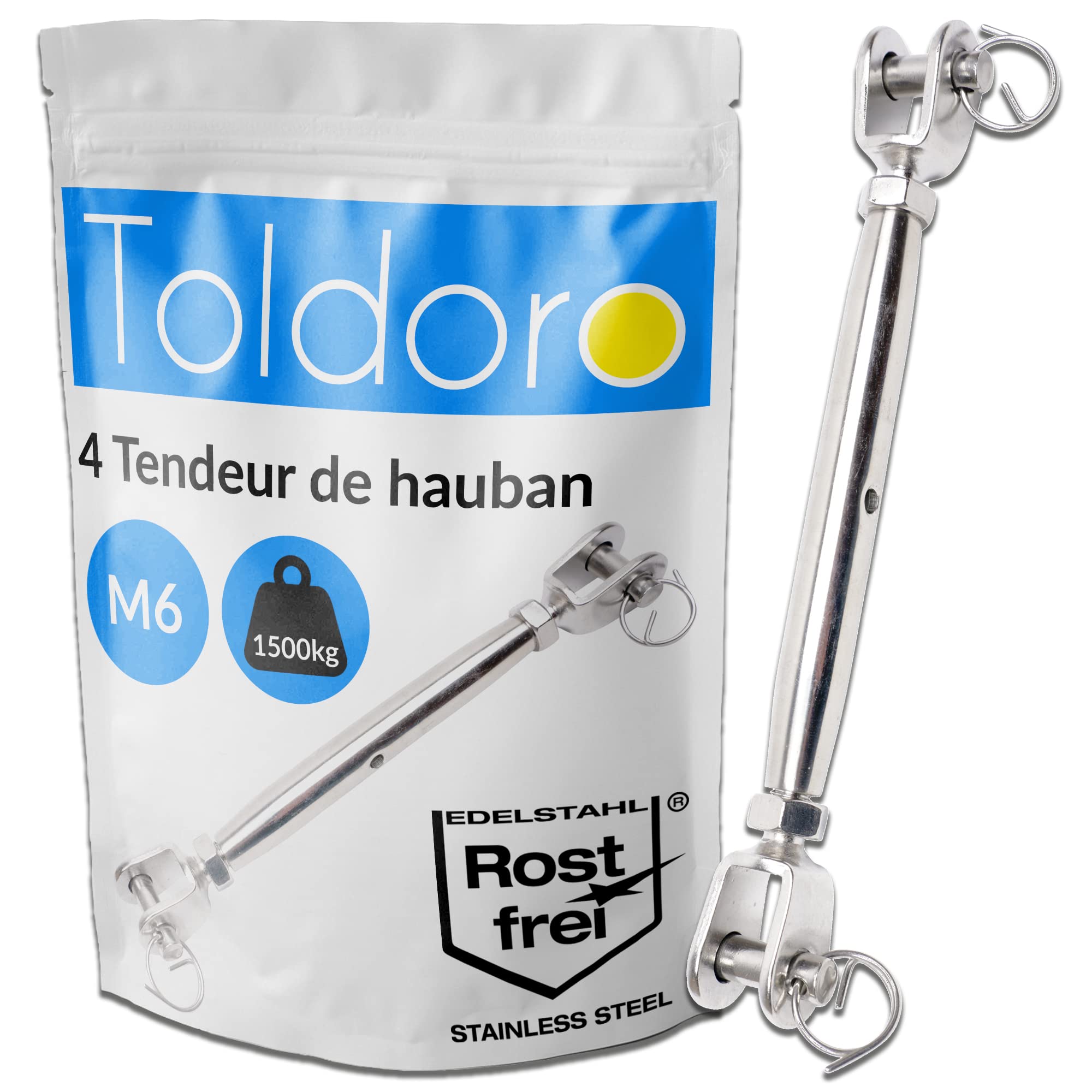 Toldoro® 4x M6 Tendeur de Hauban en Acier Inoxydable V4A - Tendeur de Voile Solaire, Câble, Fil - Fourche/Forme Fermée