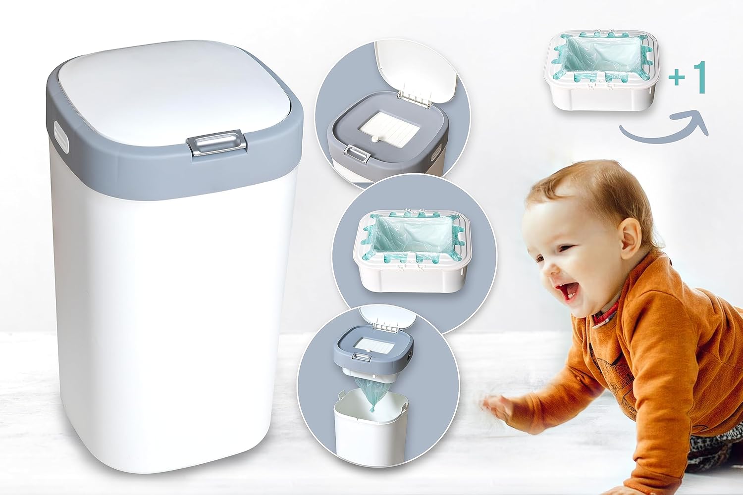Mabel Home Hands Free Diaper Pail + Extra Cartridge, Easy