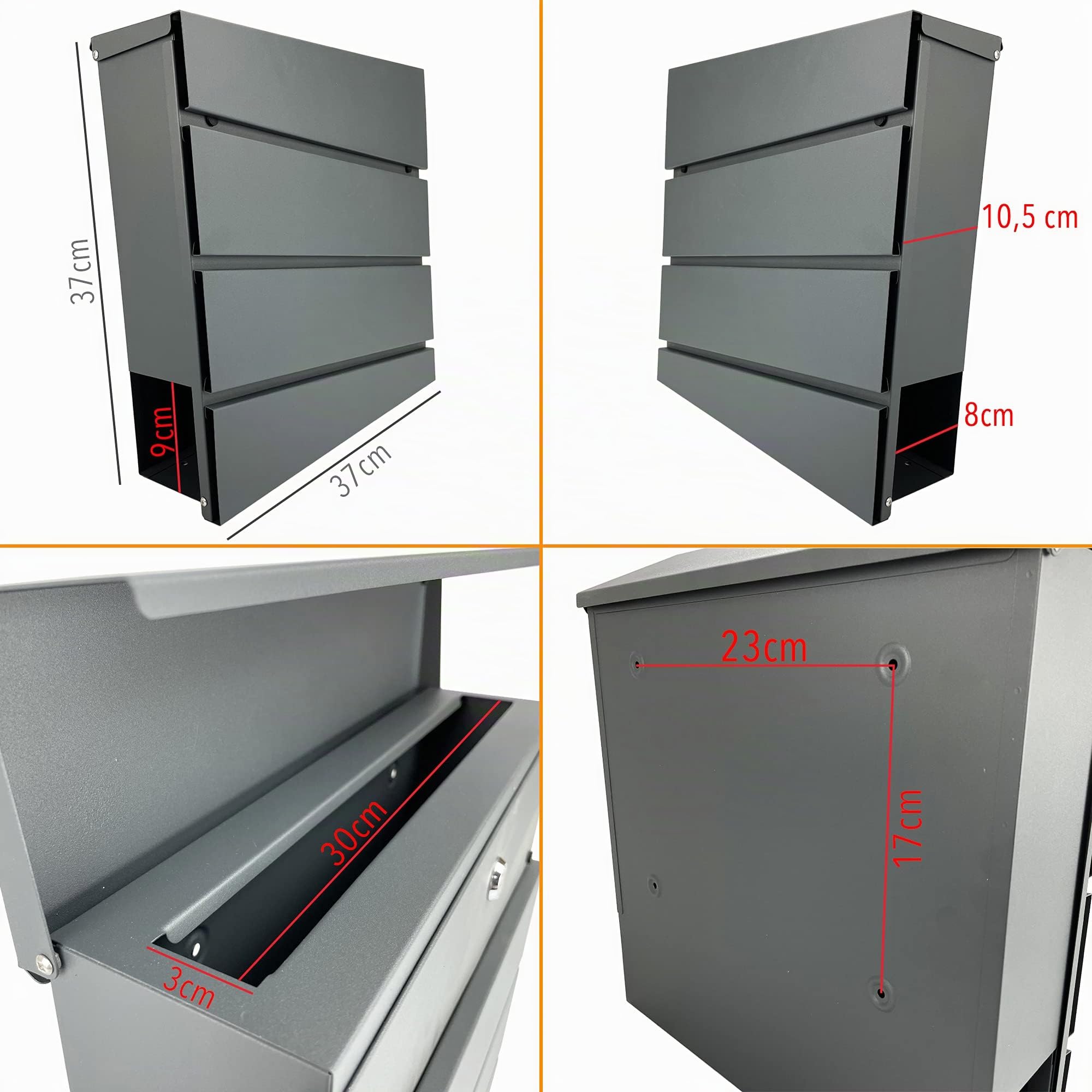 Cassetta postale design V16 portagiornale verniciata a polvere antracite chiusura a chiave