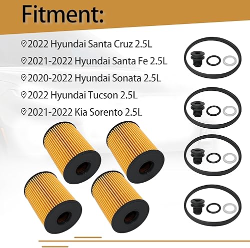 Miniatura 3 de Paquete de 4 filtros de aceite de repuesto 26350-2S000 21513-23001 para Hyundai Santa Cruz Fe Sonata Tucson Kia Sorento 2.5L 2020 2021 2022