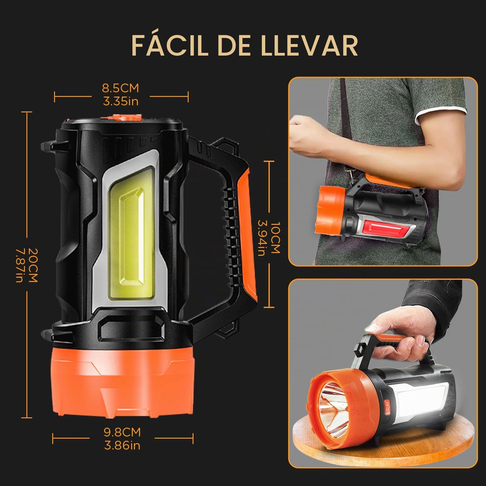 Linterna LED de Manivela, 3 Fuentes de luz Independientes, 6 Modos | 7000 LM, 3200 mAh, linterna Potente de Mano con Clasificación IPX4, Apta para actividades al aire libre y cortes de luz