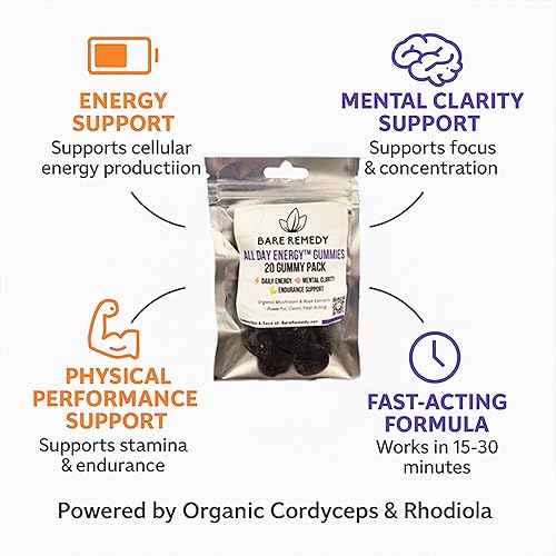 Miniatura 3 de Gomitas All Day Energy - Cordyceps orgánico y extracto de hongo Rhodiola para energía diaria, claridad mental y resistencia, sin choques, sin