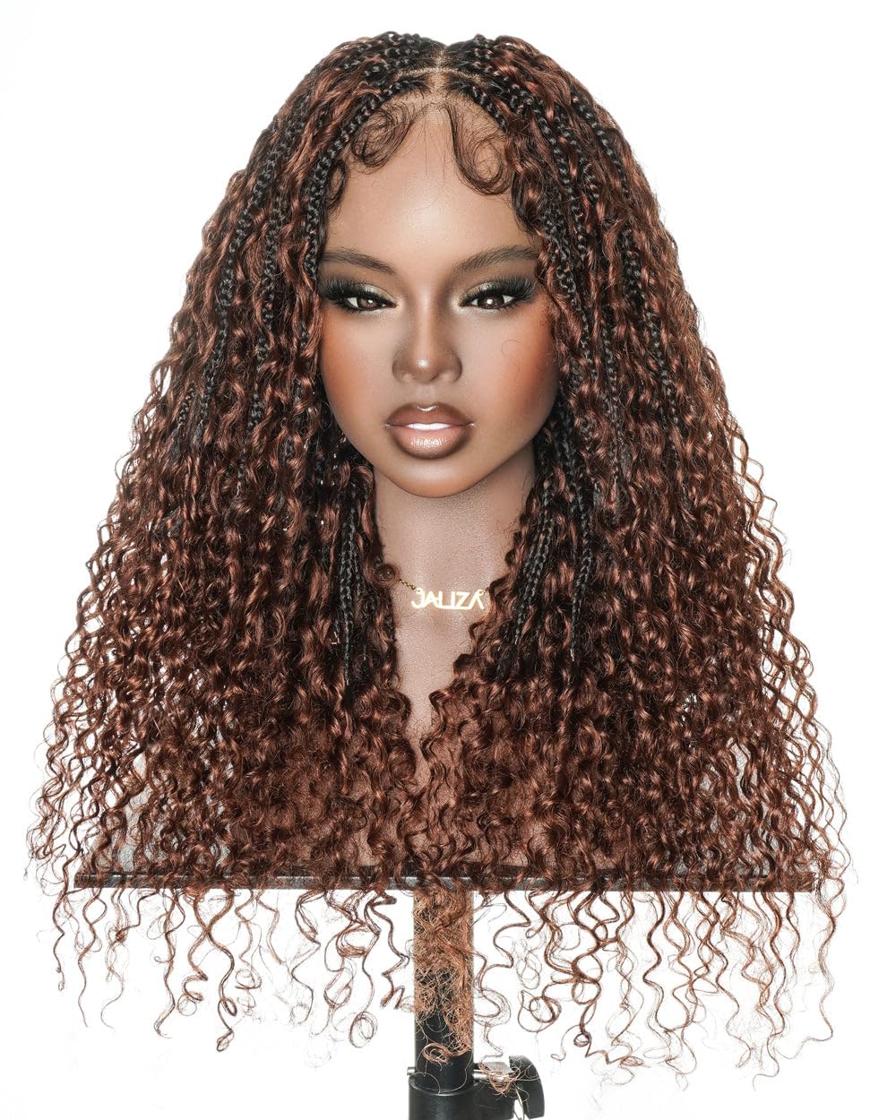 JALIZA Lulu 22 Inch #33 Color Pre Bleached Swiss HD Full Lace Bora Bora Braided Wig, Virgin Human Hair Roots & Boho Curls, 121 Strands Synthetic Braids (Medium