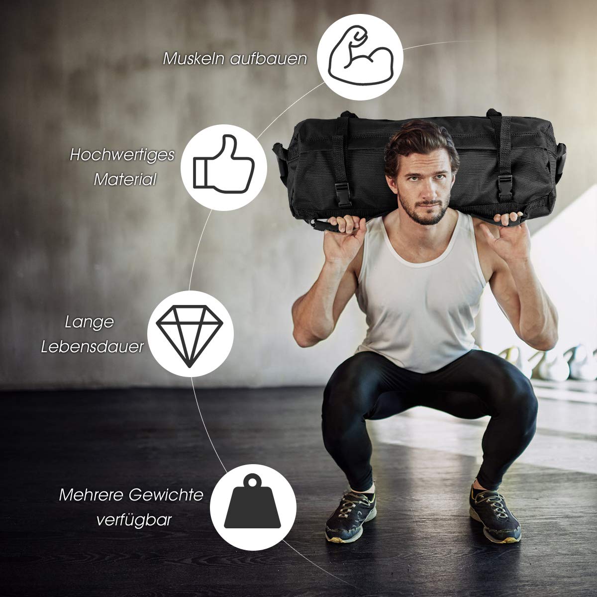 COSTWAY Sandbag, Power Bag inkl. Sandsack, Gewichtssack mit 6 Griffen, Core Bag aus Oxford, Trainingssandsack zum Gewichtheben, Training und Fitness