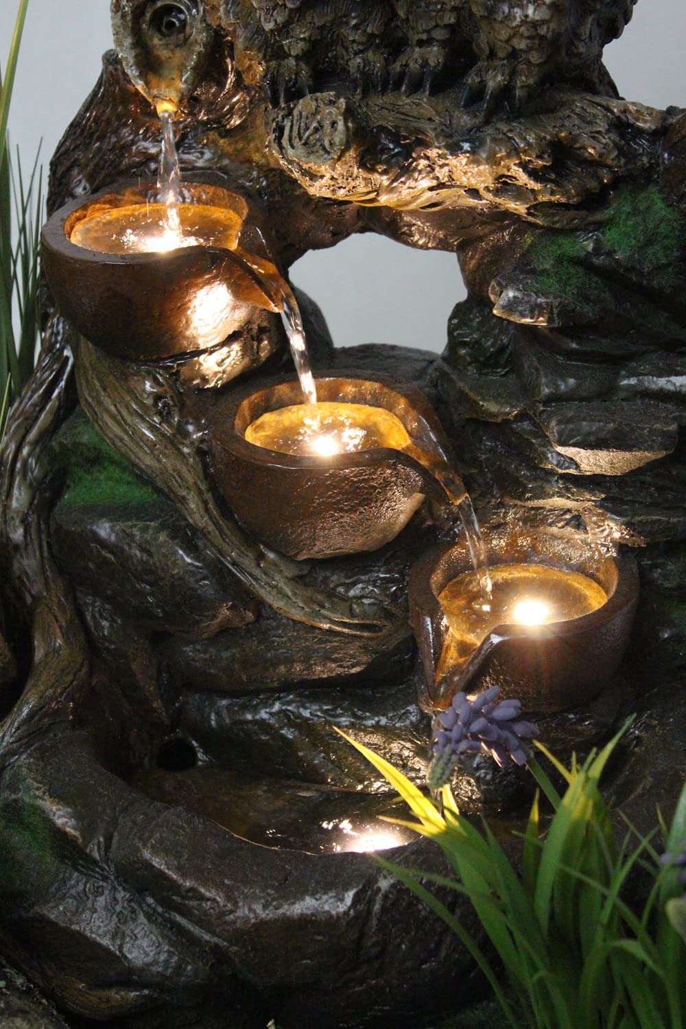 Gartenbrunnen Eule mit LED-Beleuchtung Springbrunnen Terrassenbrunnen