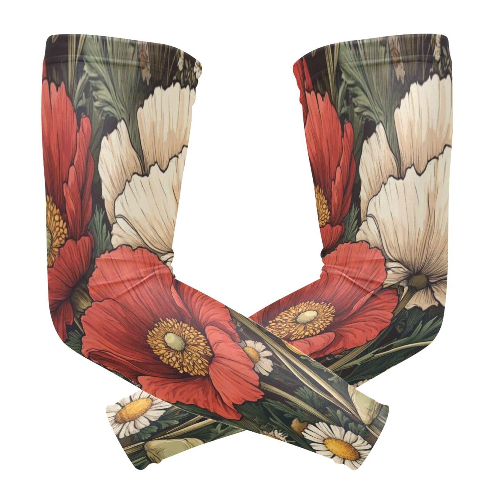 Kigai Wildflowers Poppy UV Sun Protection Arm Sleeves for Men Women Cooling Compression Sports Arm Sleeves Tattoo Cover Up