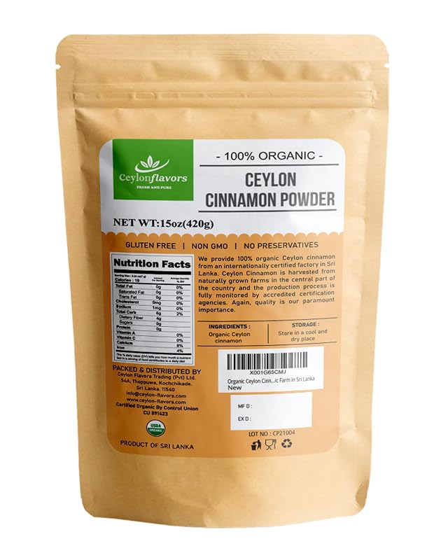 CEYLONFLAVORS FRESH AND PURE — Canela-do-Ceilão em Pó Orgânica — 425 g