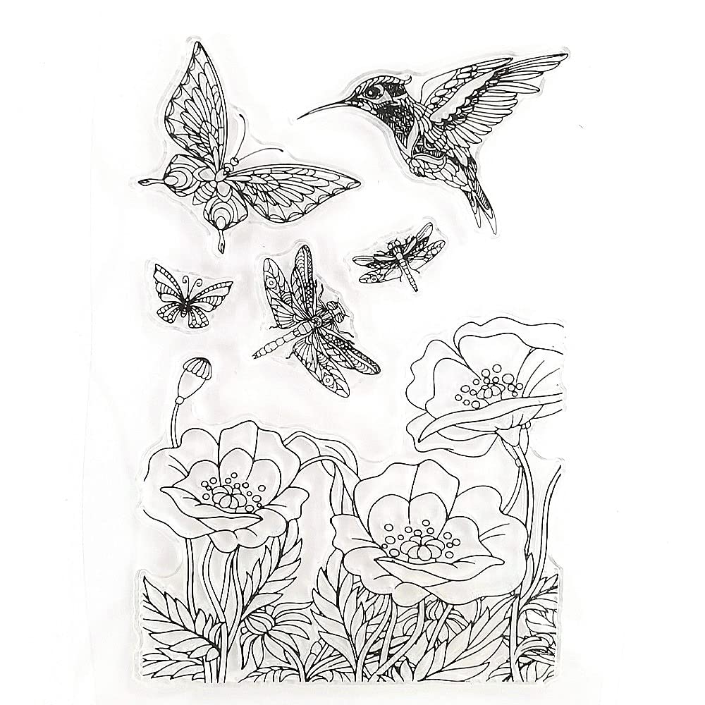 Wooyangfun Craft 1Pcs Floral Tree Hummingbird Clear Stamp For Card Making Decoration And Scrapbooking 11X15cm