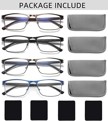 Miniatura 3 de Paquete de 4 lentes de lectura con bloqueo de luz azul para hombres, elegantes lectores de marco de metal con bisagras de resorte cómodas, anteojos
