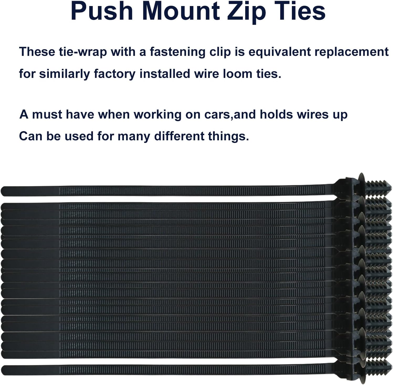 Push Mount Zip Ties 8 inch + 6 inch, Universal Automotive Wiring Cable Management Zip Ties - Pack of 40