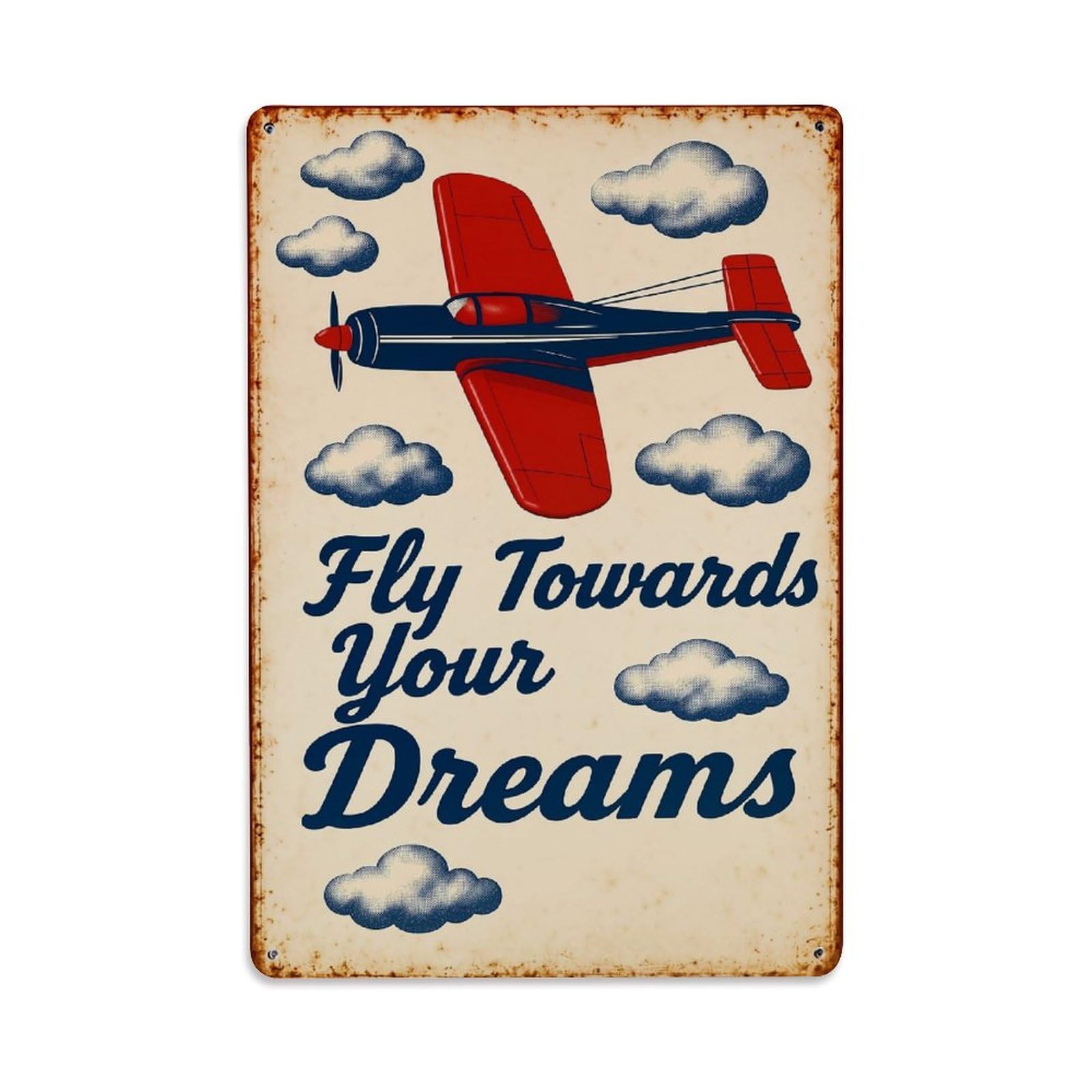 Jdfenggu Vintage Airplane Clouds Sky Motivation Retro Metal Tin Sign, Decor Art Poster For Bar, Home, Man Cave, Kitchen, Laundry Room Gift 8X12inch